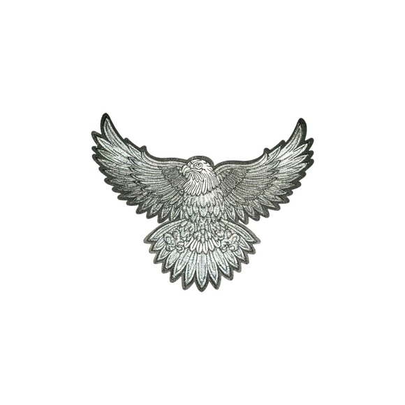 Silver White Thread Black Felt Background Flying Eagle Patch - Picture 4 of 4